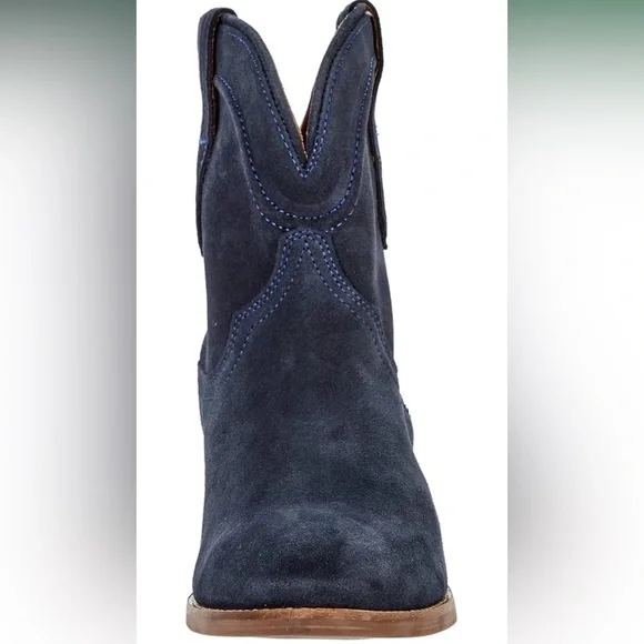 Western Ankle Boots Pointed toe Low Stacked Heel Cowgirl Booties Retro Slouch 2” - Picture 4 of 5